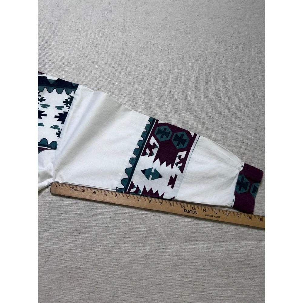 Vintage Banjo Southwestern Western Shirt Men's M White Aztec Snap Front USA Made